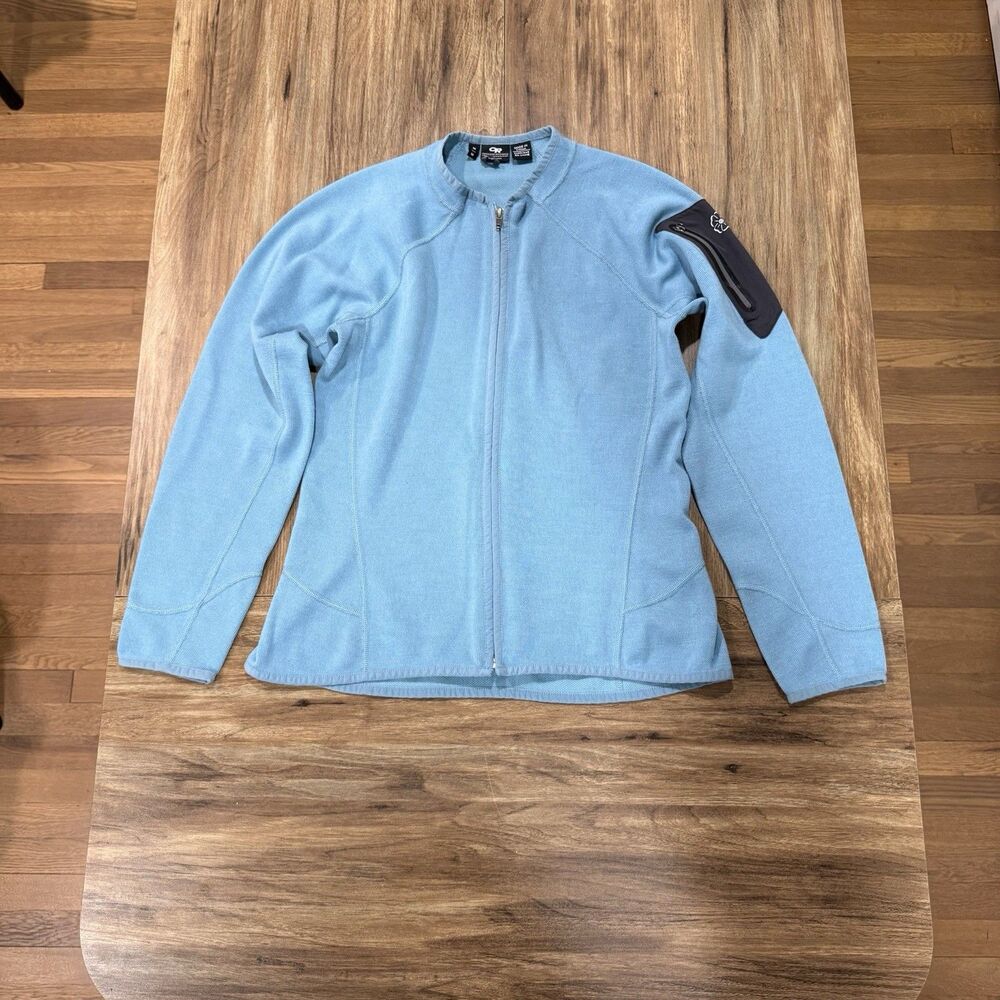 Outdoor Research Jacket Women’s M Light Blue Red Full Zip Wool Blend Long Sleeve